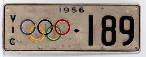 1956 OLYMPICS: A rare original 1956 Melbourne Olympics games official vehicle registration plate (no right of display) [Location: Melbourne]