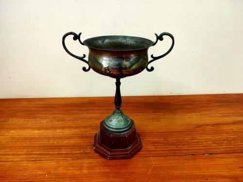 HARLEY-DAVIDSON: A rare silver plate twin handled presentation trophy 1939