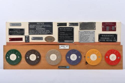 PLAQUES: Two board mounted selections of Petroleum related plauques including a interesting range of BP Zoom 'Fill' tank covers.