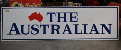 AUSTRALIAN: A large tin The Australian newspaper sign, 190cm wide, 55cm high.