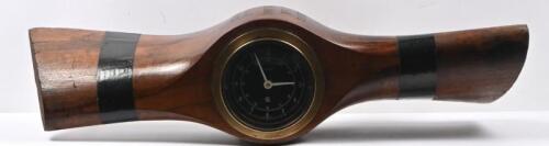 WWI: A nice circa 1917 Le Rhone 80 HP twin bladed prop centre with later Smiths faced quartz&nbsp;movement clock, in working order., 75cm long, glass face 13cm diameter.