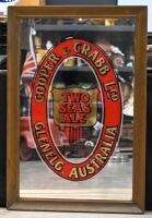 A rare circa 1934 'Cooper & Crabb Ltd Glenelg Australia' Two Seas Ale reverse painted glass bar mirror, gold leaf lettering and shield, heavy, glass 95cm high, 60cm wide, framed - 2