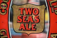A rare circa 1934 'Cooper & Crabb Ltd Glenelg Australia' Two Seas Ale reverse painted glass bar mirror, gold leaf lettering and shield, heavy, glass 95cm high, 60cm wide, framed - 3
