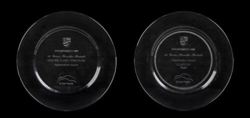PORSCHE PARADE: Two glass plate trophies from the '50 Years Porsche Parade' 1998 including class B/E Gold award