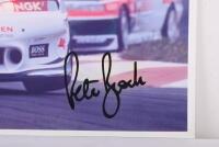 BROCK: A colour picture of Peter Brock racing a Holden VS Commodore in 'Mobil' livery. Peter Brock signature - 2