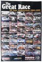 BATHURST: A motor Racing Australia 'The Great Race - 40 Anniversary 1960-1999' poster depicting each Bathurst winning car from 1960 - 1999. Every individual winning car picture signed by drivers