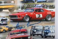 TOURING CARS: A colour print on photographic paper titled - 'CLASSIC AUSTRALIAN TOURING CARS' - print collage of historic Australian touring cars. Bryan Thomson & Allan Moffat signatures - 3
