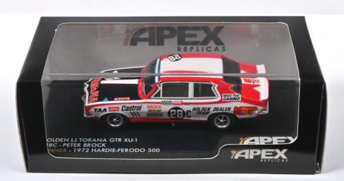 LJ TORANA GTR XU-1: A APEX REPLICAS 1:43 scale HOLDEN TORANA GTR XU-1 as raced to victory by Peter Brock at the 1972 Hardie Ferodo 500. Numbered 1 of 1008