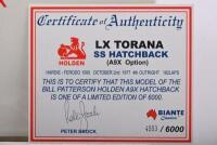 HOLDEN: A 1:18 scale BIANTE Classics Holden LX Torana SS Hatchback (A9X Option). As raced by Peter Brock at 1977 Hardie-Ferodo Bathurst. CoA signed by Peter Brock. L.E 4553/6000 - 2