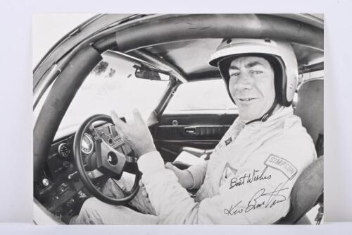 BARTLETT: An original AUTOPIX - IAN SMITH & ASSOCIATES black and white image of Kevin Bartlett behind the wheel. Kevin Bartlett signature