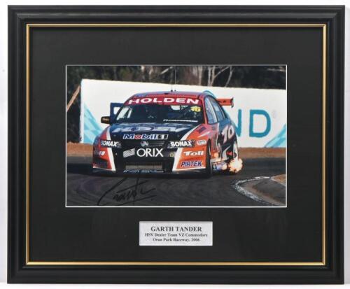 TANDER: A colour image of Garth Tander racing the HSV Dealer Team VZ Commodore Oran Park Raceway, 2006. Image signed by Garth Tander