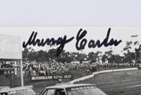 CARTER: A black and white picture of Murray Carter in a Ford Falcon XD and Colin Bond in a Ford Capri. Colin Bond & Murray Carter signatures - 2