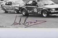 CARTER: A black and white picture of Murray Carter in a Ford Falcon XD and Colin Bond in a Ford Capri. Colin Bond & Murray Carter signatures - 3