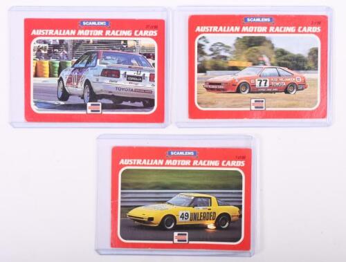 GROUP A: Three SCANLENS AUSTRALIAN MOTOR RACING CARDS. Card Numbers 1, 3 and 27 of 66. Mazda RX-7, Toyota Sprinter & Toyota Supra Group A cards