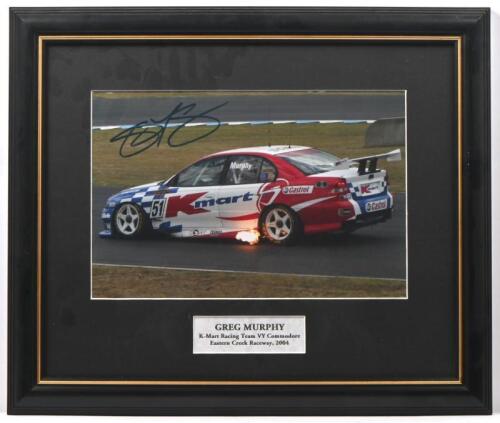 MURPHY: A colour image of Greg Murphy racing the K-Mart Racing Team VY Commodore at Eastern Creek Raceway, 2004. Greg Murphy signature