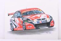 SKAIFE: A print on thick stock card depicting a VY Holden Commodore V8 Supercar of Mark Skaife