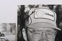 BOWE: Two black and white pictures relating to John Bowe. One image of Bowe racing the Shell Ford Sierra Cosworth. John Bowe signatures - 3