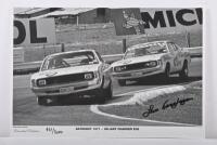 GEOGHEGAN: A Limited Edition PHASE THREE POSTERS black and white picture from Bathurst 1971 featuring Valiant Charger E38s. Leo Geoghegan signature