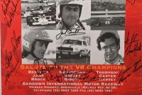BRABHAM: A 'HISTORIC SANDOWN, 11th - 13th OCTOBER 1996, 30TH ANNIVERSARY 1966-1996 TRIBUTE TO SIR JACK BRABHAM' promotional poster. Poster signed by multiple Australian motorsport identities including Sir Jack Brabham, Peter Brock, Norm Beechey, Murray Ca - 3