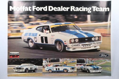 MOFFAT: A large original and superb FORD Motorcraft poster - 'Moffat Ford Dealer Racing Team', 105cm wide, 74cm high.