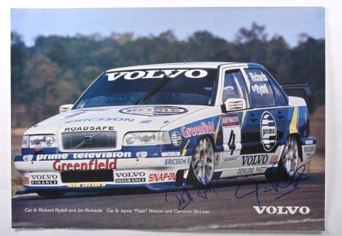 VOLVO: A VOLVO racing poster depicting the Volvo 850 R of Car #4 Jim Richards and Rickard Rydell. Poster signed by Rickard Rydell & Jim Richards