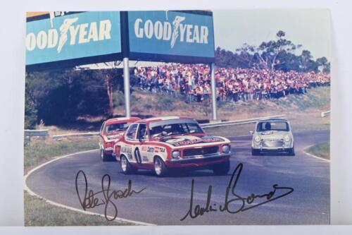 LJ TORANA: A colour picture of the Holden Torana LJ GTR- XU-1's of Colin Bond and Peter Brock as they raced at Sandown. Colin Bond & Peter Brock signatures
