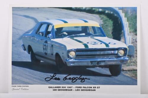 FALCON XR GT: A Special Edition PHASE THREE POSTERS colour picture on thick card of the Ford Falcon XR GT of Ian & Leo Geoghegan from the Gallaher 500, 1967. Leo Geoghegan signature