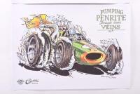 PENRITE: Two 2019 Penrite promotional posters - both titled 'PUMPING PENRITE Through their VEINS'. Colour illustrations of Sir Jack Brabham's BT 19 & BMW 635 CSi Group A - 2