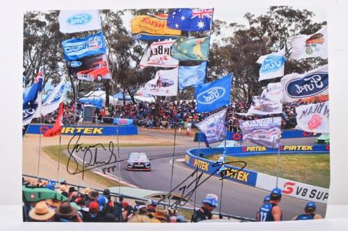 BATHURST 2015: A colour image on photographic paper of the Bathurst 2015 winning Triple Eight Race Engineering VF Commodore of Craig Lowndes and Steven Richards. Lowndes & Richards signatures