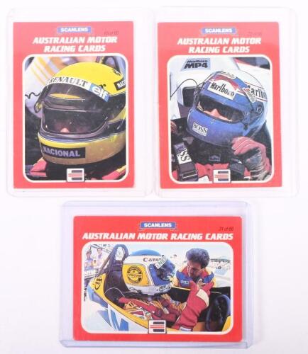 FORMULA 1: Three SCANLENS AUSTRALIAN MOTOR RACING CARDS'. Alain Prost, Keke Rosberg & Ayrton Senna images