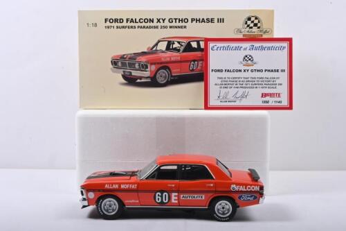 FALCON: A Limited Edition 1:18 scale AUTOart FORD FALCON XY GTHO PHASE III as raced to victory by Allan Moffat in the 1971 Surfers Paradise 250. Numbered '1060'/1140