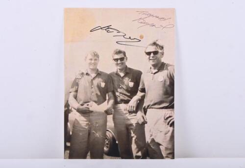 A.T.C.C: A black and white picture featuring Jim McKeown, Norm Beechey and Bryan Thomson. Picture signed by Norm Beechey & Bryan Thomson