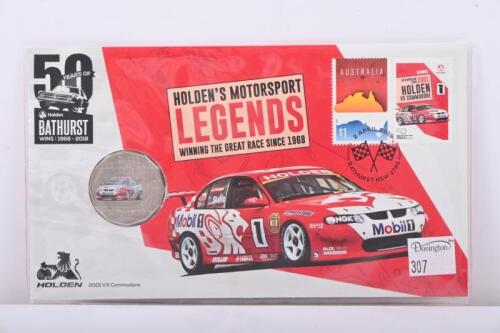 VX COMMODORE: A Limited Edition 'HOLDEN'S MOTORSPORT LEGENDS, 50 YEARS OF Holden BATHURST WINS 1968-2018' postal and numismatic cover. One of 7,500