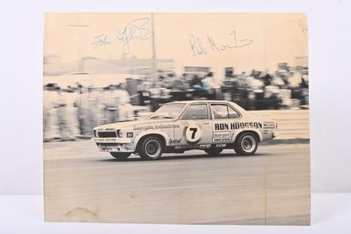 BATHURST 1976: A reproduced black and white picture of the 1976 Bathurst winning LH Holden Torana of John Fitzgerald and Bob Morris. Fitzgerald & Morris signatures