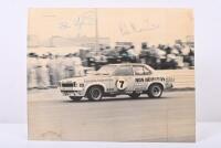 BATHURST 1976: A reproduced black and white picture of the 1976 Bathurst winning LH Holden Torana of John Fitzgerald and Bob Morris. Fitzgerald & Morris signatures