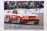 RICHARDS/SKAIFE: A colour reproduced photograph of the 1992 Bathurst winning Nissan Skyline GT-R R32 of Jim Richards and Mark Skaife. Jim Richards & Mark Skaife signatures