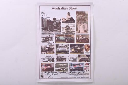 FIRTH: An 'Australian Story' poster featuring Harry Firth and associated racing cars. Harry Firth signature