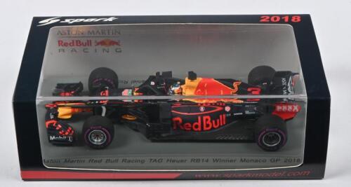 RICCIARDO: A 1:43 scale spark Aston Martin Red Bull Racing TAG Heuer RB14. As raced to victory by D.Ricciardo at 2018 Monaco GP (S6064)