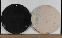 COR: A 'COR Plus Benzol' aluminium stensil; together with hand painted 'AP' sign on masonite, largest 38cm diameter - 4