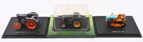 LANDINI: Three Hachette Partworks 1:43 scale Landini tractor models. Boxed 1950 Landini L 25