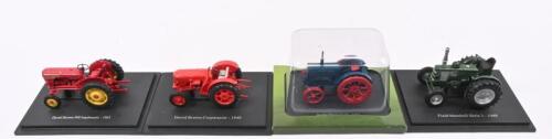 ENGLISH TRACTORS: Four Hachetter Partworks 1:43 scale English tractor models. Boxed 1933 Austin Diesel 22-35 in dark blue. 1963 David Brown Implematic in red