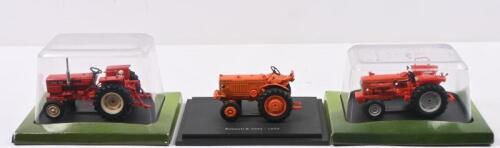 RENAULT: Three Hachetter Partworks 1:43 scale Renault tractor models. Boxed 1966 Renault Super 6D in orange & 1973 Renault 551 in dark orange