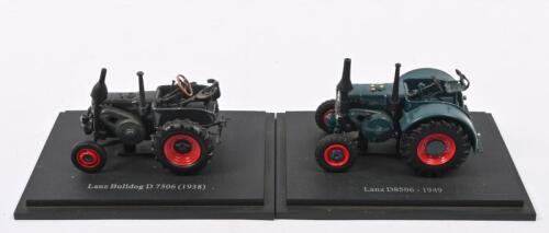 LANZ: Two Hachette Partworks 1:43 scale Lanz tractor models. 1938 Lanz Bulldog D 7506 in dark grey & 1949 Lanz D8506 in aqua