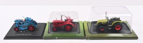 GERMAN TRACTORS: Three Hachette Partworks 1:43 scale German tractor models. Boxed 1954 Fahr D180/D180H & 2004 Claas Nectis 257F in olive green