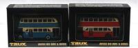 LEYLAND: Two 1:76 scale TRUX 'AUSSIE BIG RIGS & BUSES' 1953 Leyland Titan OPD2 DOUBLE DECKER BUS&nbsp;models. TX5C in&nbsp;blue/white Route 360 Cardiff livery & TX5D&nbsp;in cream/red&nbsp;Route 12 BHP Steelworks&nbsp;livery