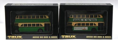ALBION: Two 1:76 scale TRUX 'AUSSIE BIG RIGS & BUSES' 1947 ALBION VENTURER DOUBLE DECKER BUS models. TX2 & TX2E models in green/cream Route 190, Route 273 liveries