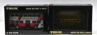 MELBOURNE BUSES: Two 1:76 scale TRUX 'AUSSIE BIG RIGS & BUSES' bus models. 1940 LEYLAND&nbsp;TD5c TITAN DOUBLE DECKER BUS (TX13) in green/cream 'MELBOURNE & METROPOLITAN TRAMSWAY BOARD' livery & Leyland Atlantean Double Coach in 'MELBOURNE AFTER DARK' livery (