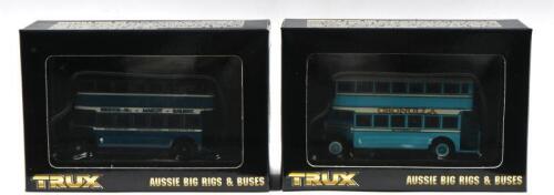 LEYLAND TITAN: Two 1:76 scale Trux diecast models including 1930 Leyland Titan TD1 Double Deck Bus Route 62, Model Code TX3C, & 1929 Leyland Titan TD1 Double Deck Bus Route 237 Model Code TX3D.