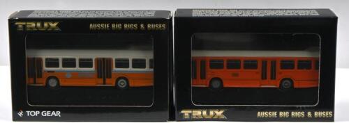 LEYLAND NATIONAL: Two 1:76 Scale Trux diecast models including 1972 Leyland National Single Decker Coach Action Buses Canberra 'Red Hill Route 350' Model No.TX11F along with 1975 Leyland National 10.3 Route 277. Model No. TX11B.