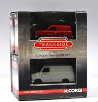 CORGI: A 1:76 scale Corgi Trackside&nbsp;'LT1004' London Transport Set comprising of four boxed models including Morris LD, Ford Transit Van, Bedford&nbsp;HA Van, & Ford Anglia Van.&nbsp;